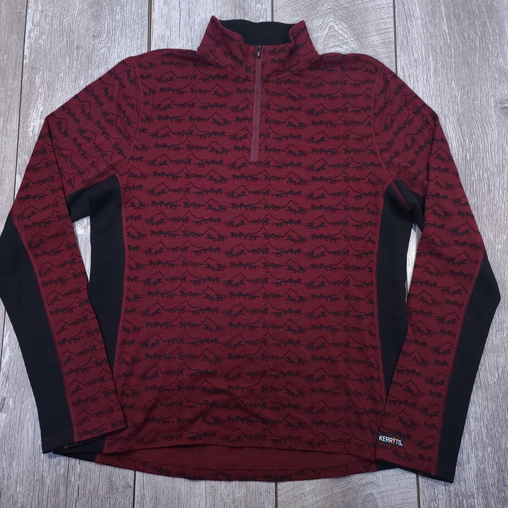 Kerrits 1/4 Zip Top Womens Large Burgundy Horse Print Merino Wool Blend